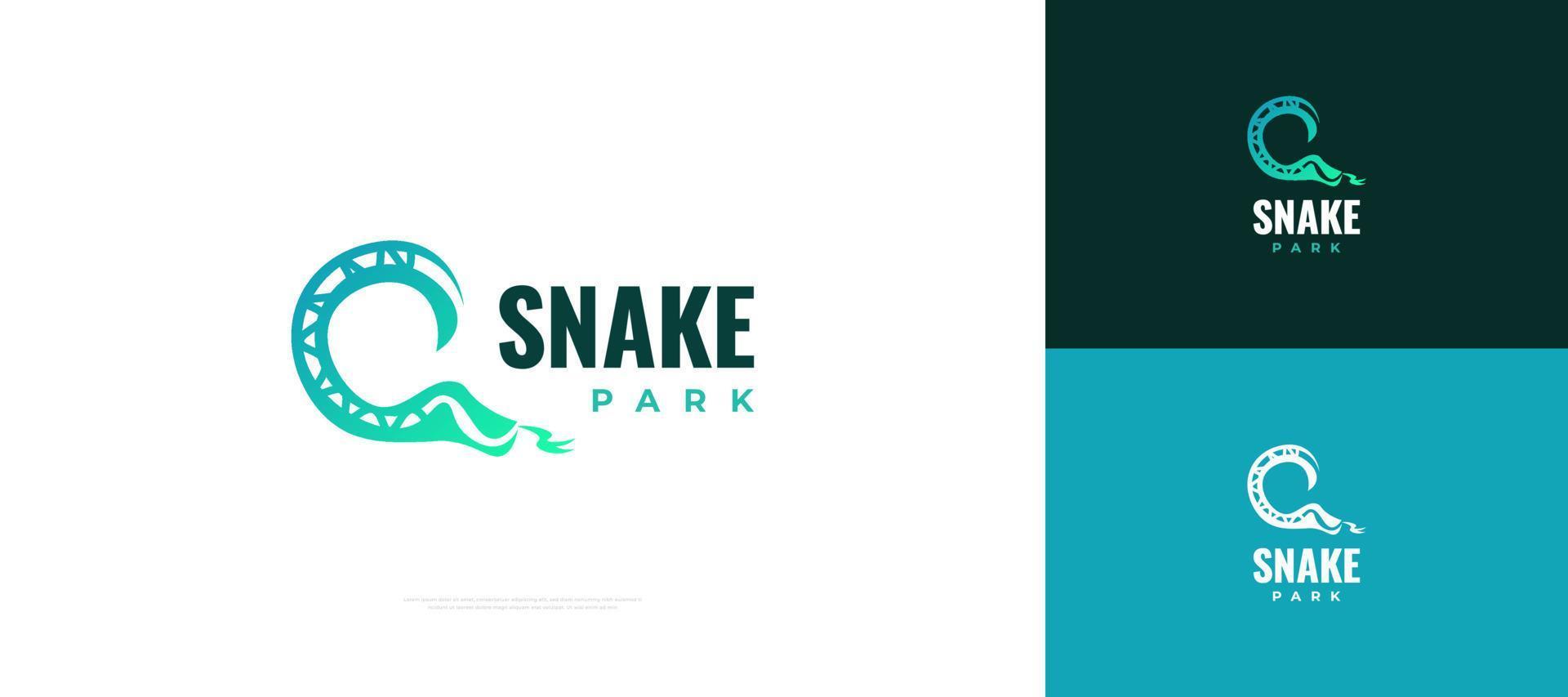 montaña rusa con forma de logotipo de serpiente. logotipo del parque de serpientes. ilustración del logotipo del parque infantil de serpientes, adecuado para el logotipo de la industria del parque infantil, el entretenimiento o el carnaval vector