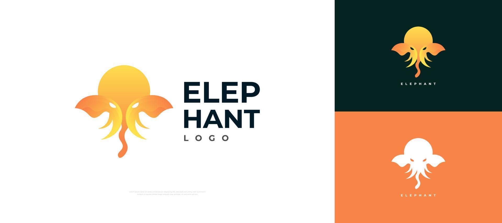 diseño de logotipo de elefante abstracto en estilo degradado naranja. diseño de icono de logotipo de cabeza de elefante vector