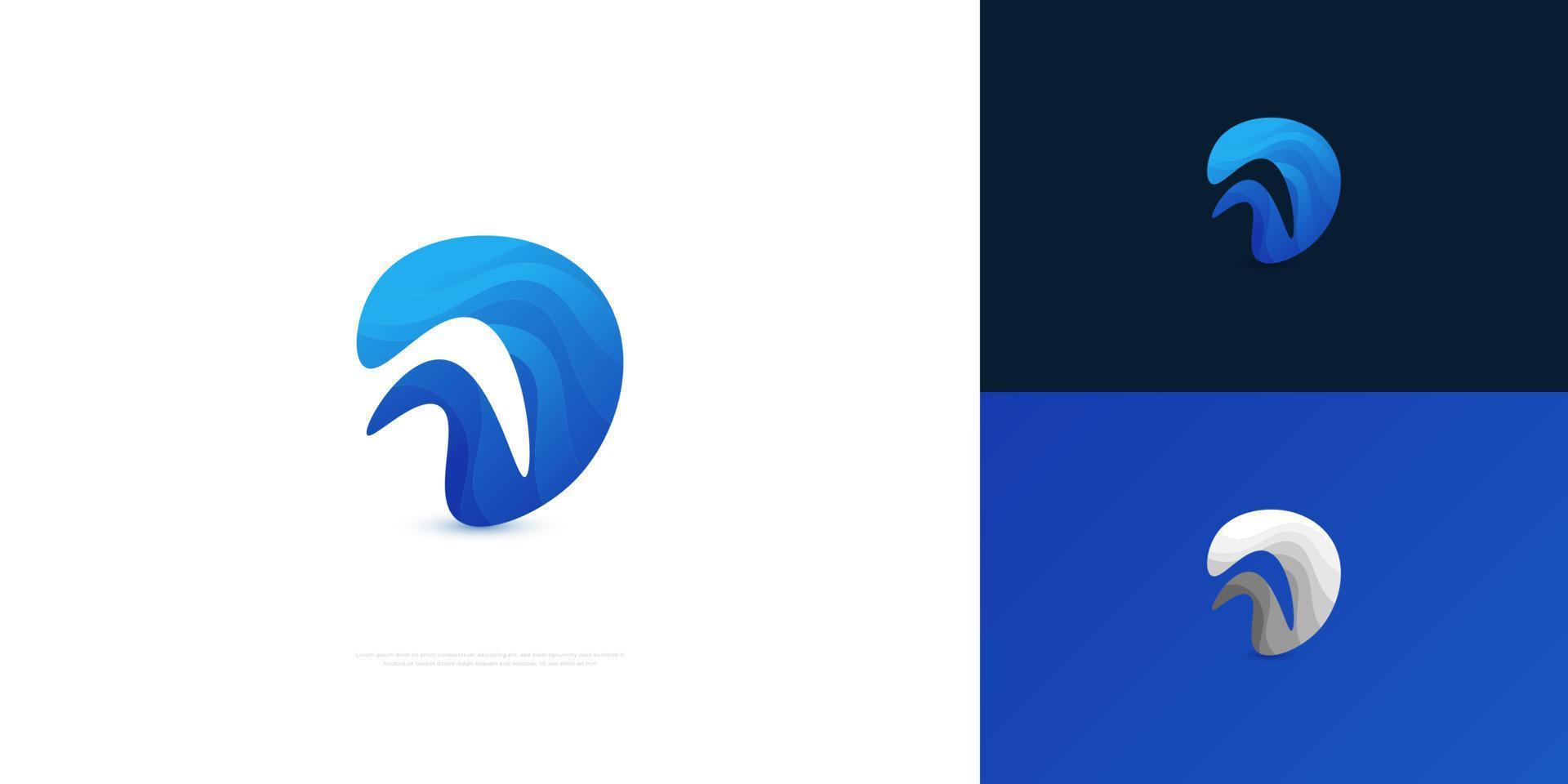 Abstract Blue Wave Logo with Letter V Shape. Modern Initial V Logo Design. Water Wave Logo or Icon vector