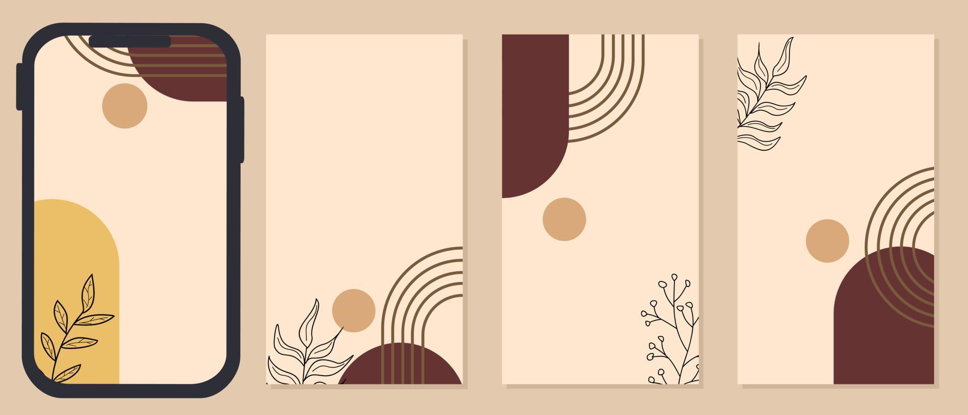 conjunto de plantillas de fondo para historias de redes sociales. diseño estético marrón pastel vector