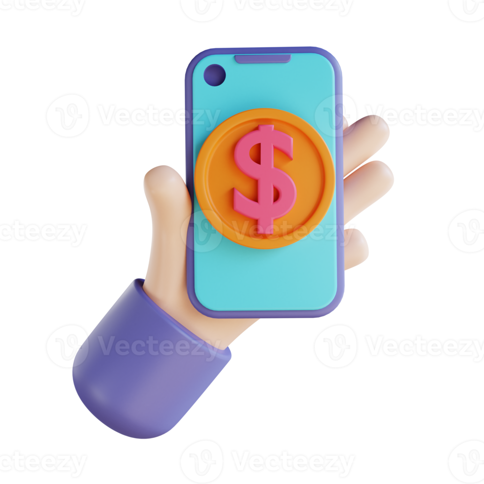 3D illustration cashless payments and hand png
