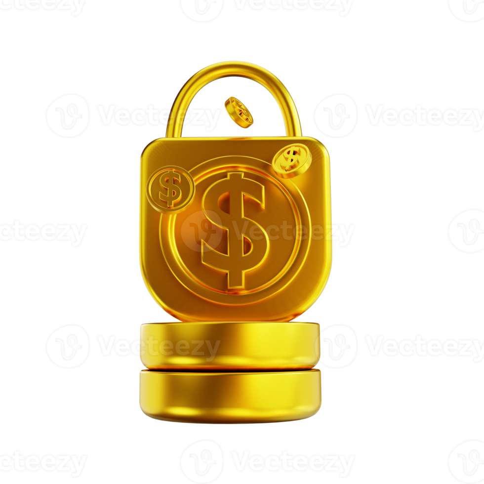 3D illustration golden coin lock confidentiality png