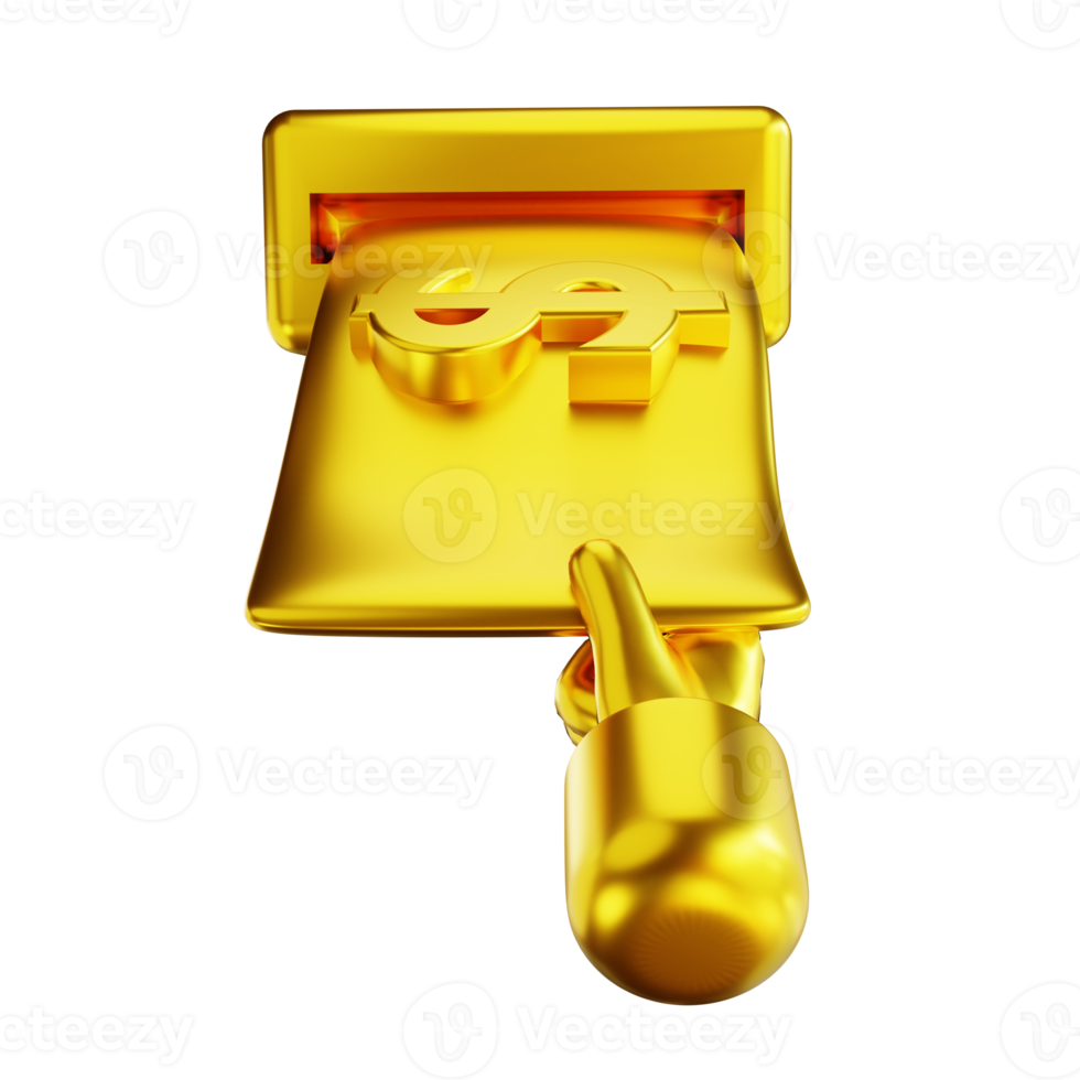 3D illustration golden hand and atm money 3 png