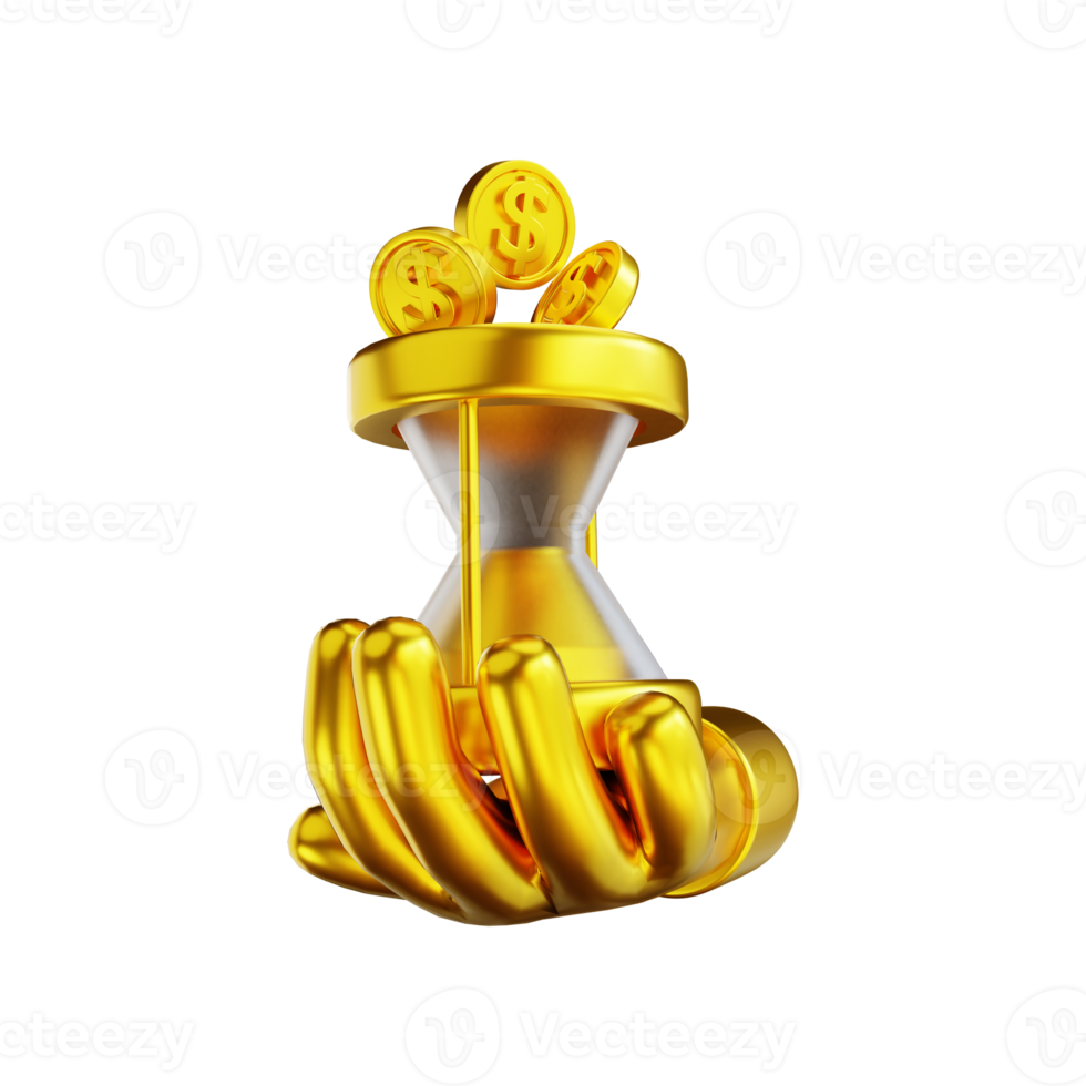 3D illustration golden hand and time money png