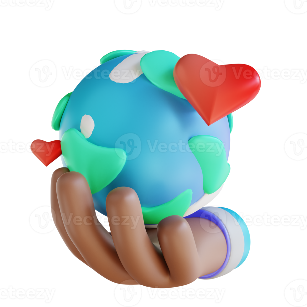 3D illustration hand and love earth png