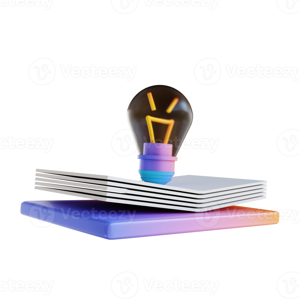 3D illustration colorful book and lamp png
