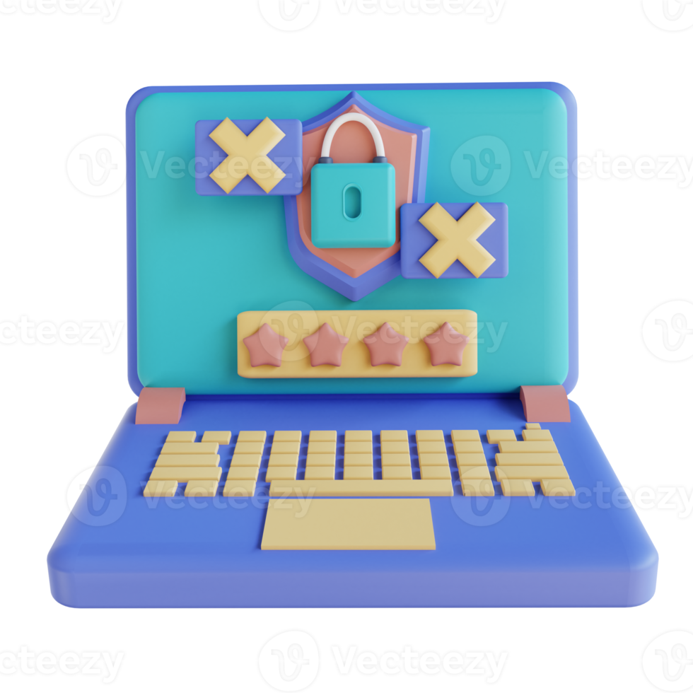 3D illustration wrong laptop password png