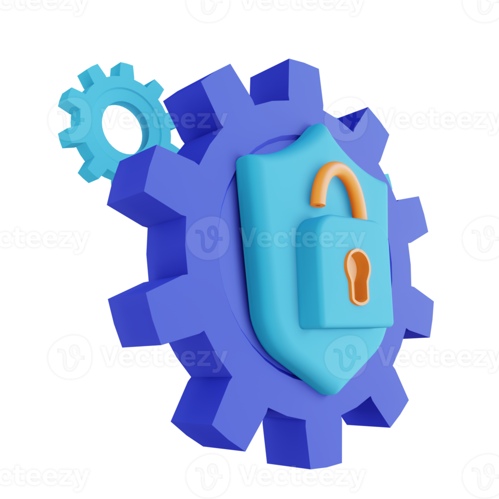 3D illustration unlock gear security png