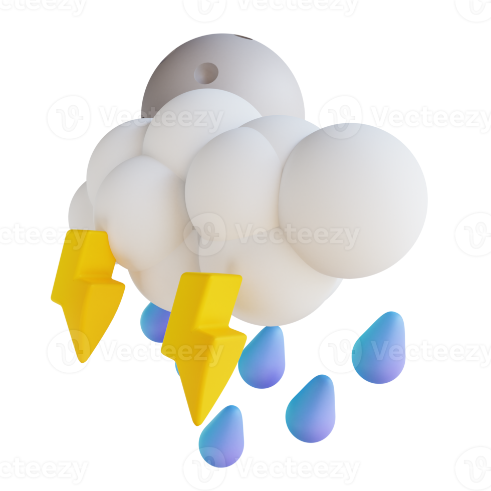 3D illustration heavy raining night with lightning png