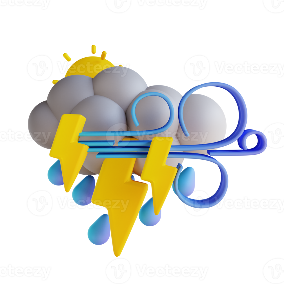 ilustração 3d relâmpago de chuva de tarde tempestuosa png