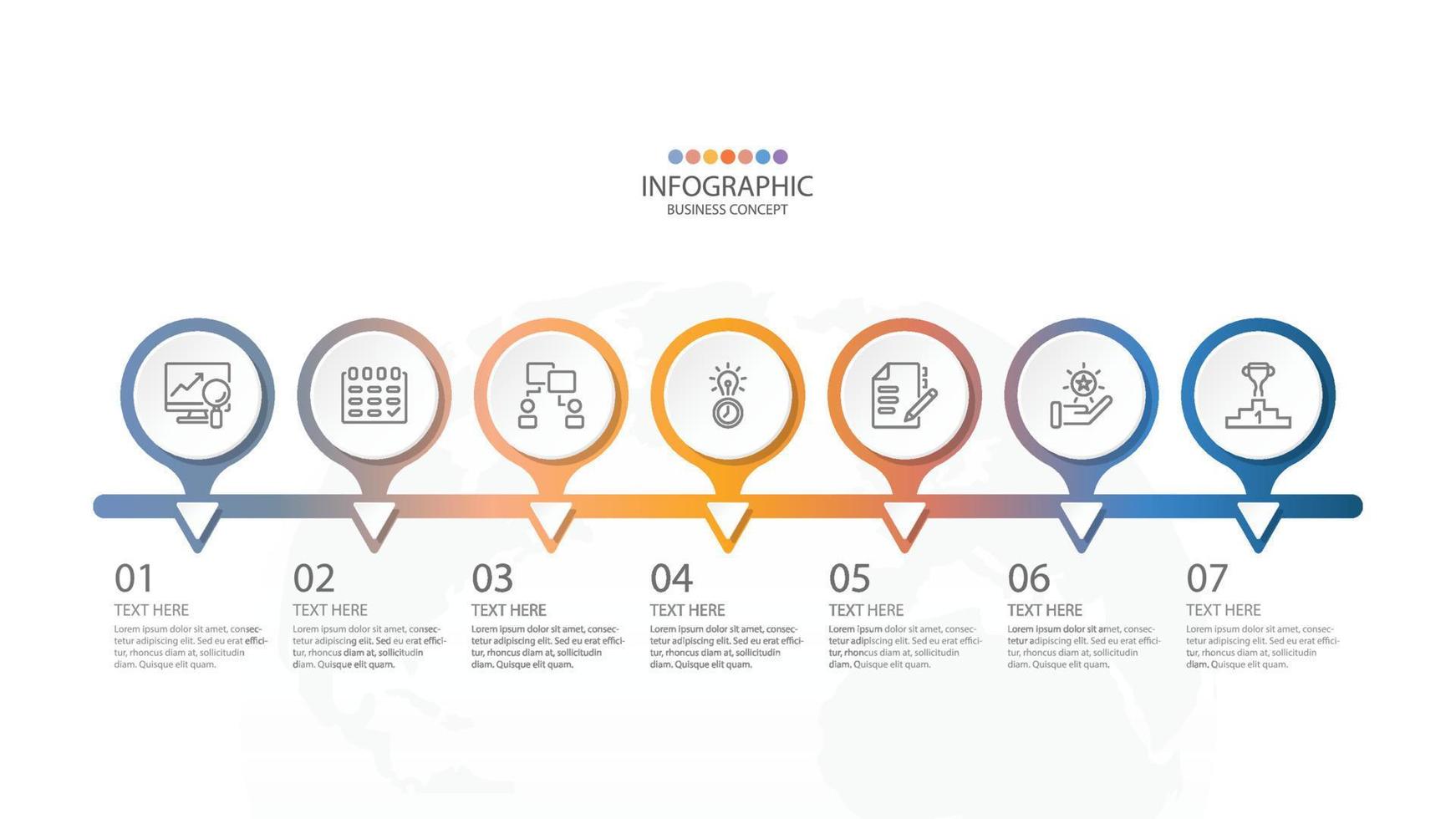 Basic circle infographic template with 7 steps, process or options, process chart, Used for process diagram, presentations, workflow layout, flow chart, infograph. Vector eps10 illustration.