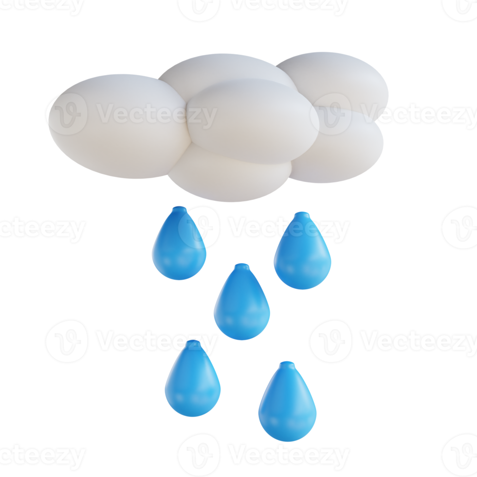 Ilustración 3d nube y lluvia ecología adecuada png