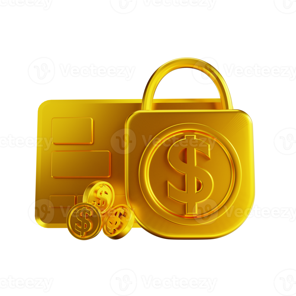 3D illustration golden credit card security png