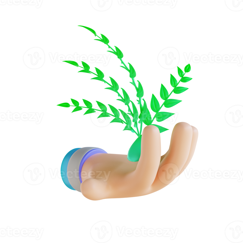 3D illustration hand and save plants png