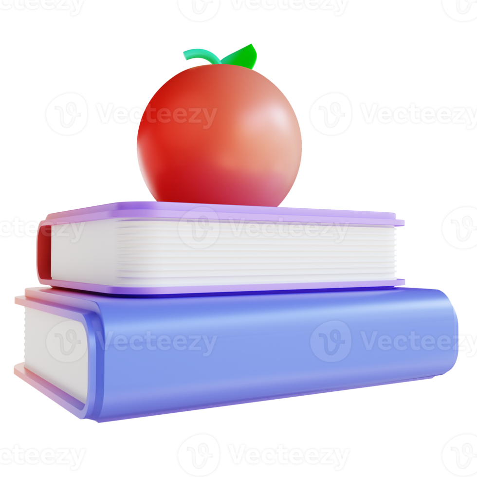 3D illustration colorful book and apple png