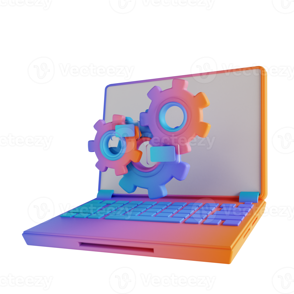3D illustration laptop and gear setting png