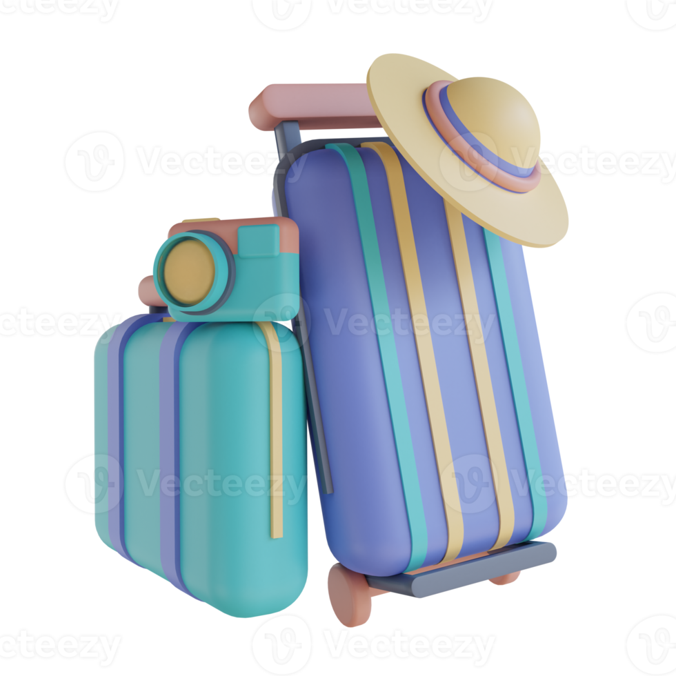 3D illustration camera, hat and suitcase png