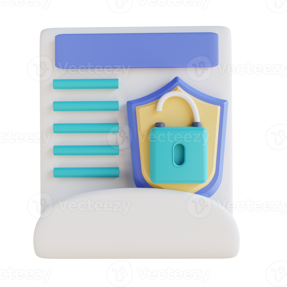 3D illustration unlocked document security png