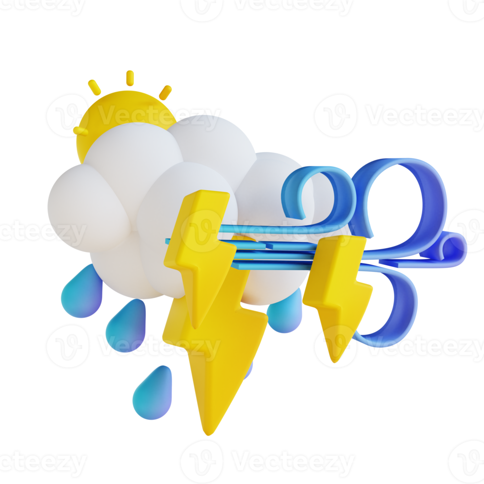 3D illustration stormy afternoon rain lightning png