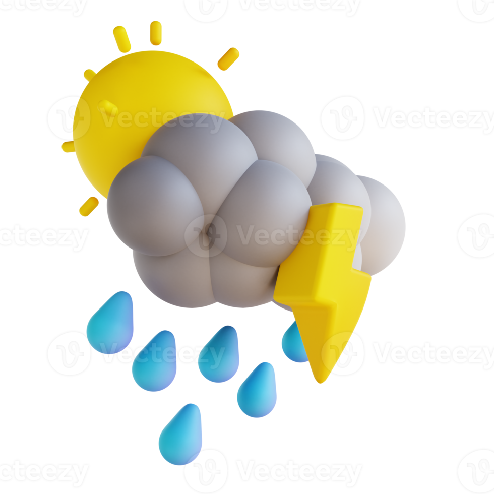 3D illustration day of heavy rain with lightning png