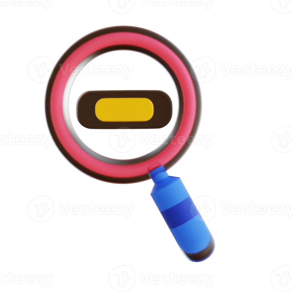 3D illustration magnifying glass and search png