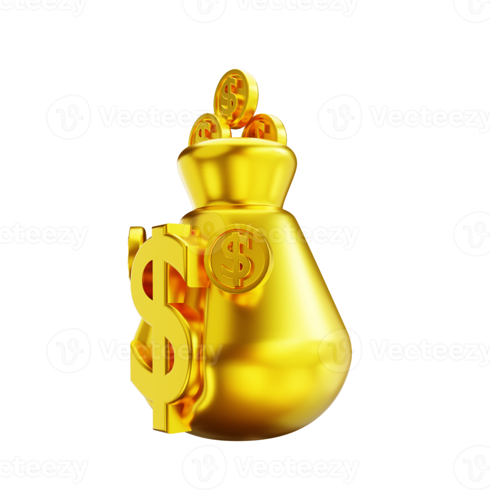 3D illustration golden money bag png