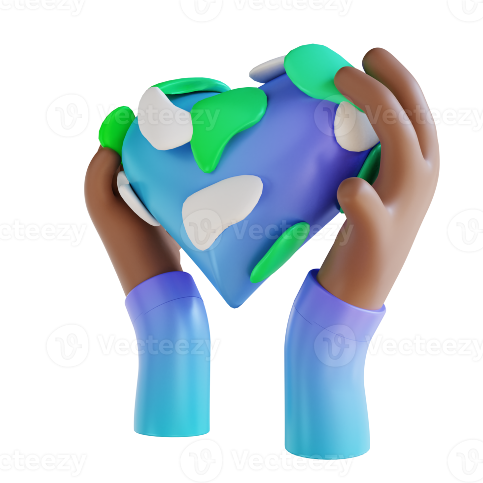 3D illustration love earth and hands png