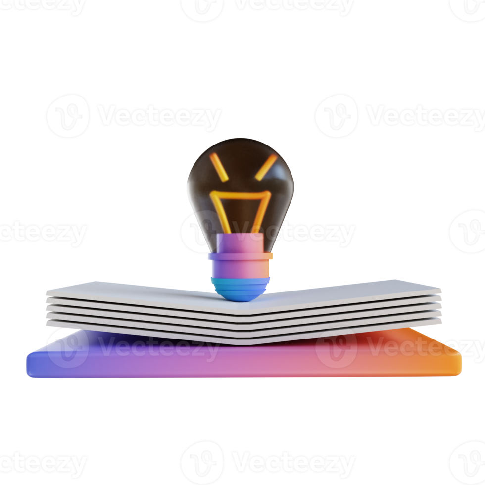 3D illustration colorful book and lamp png