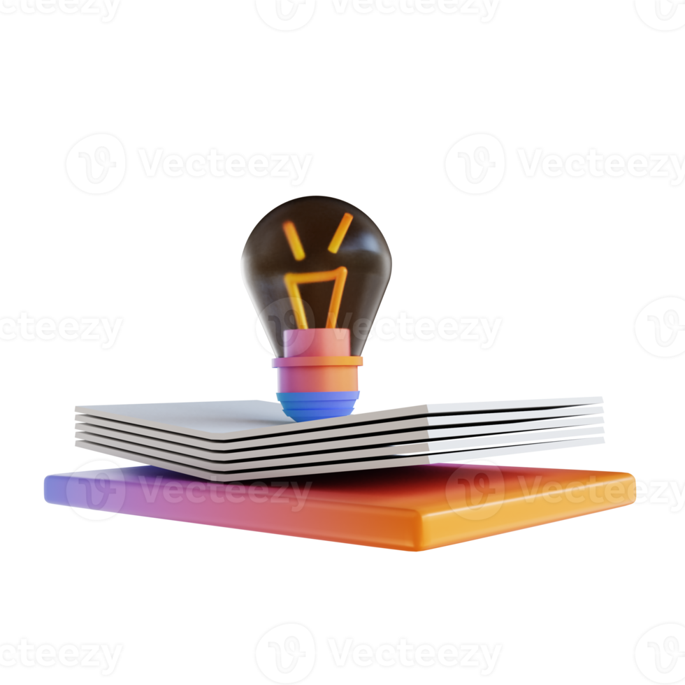 3D illustration colorful book and lamp png