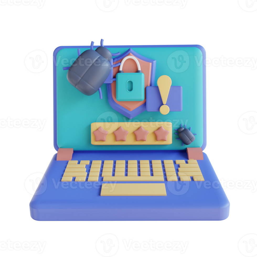 3D illustration laptop virus security png