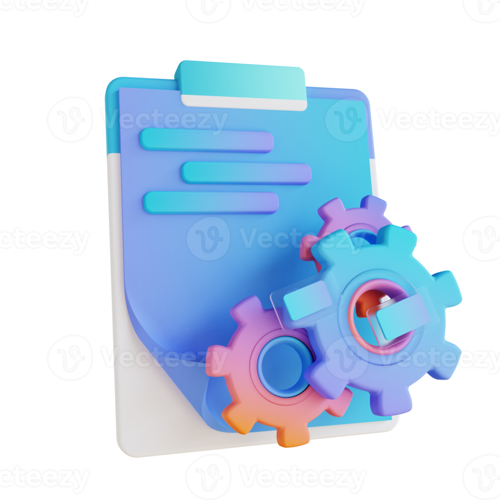 3D illustration content management gear and document 2 png