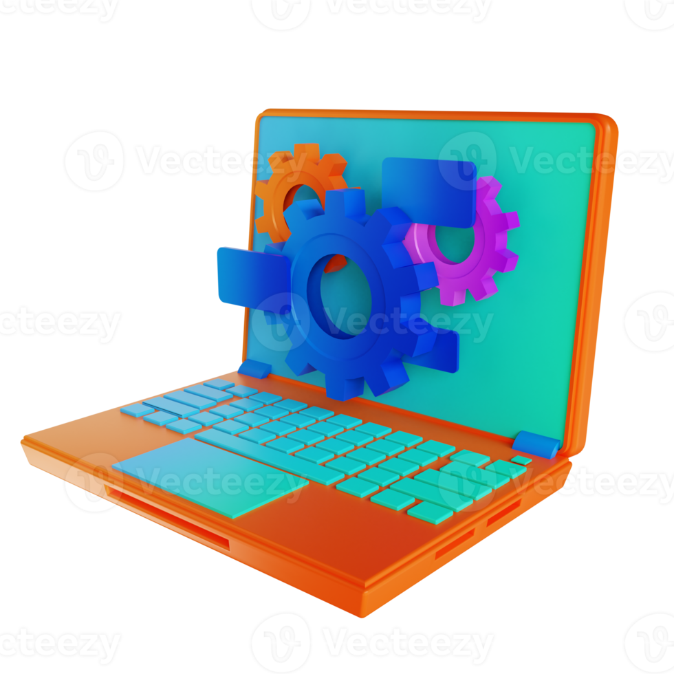 3D illustration laptop and gear setting png