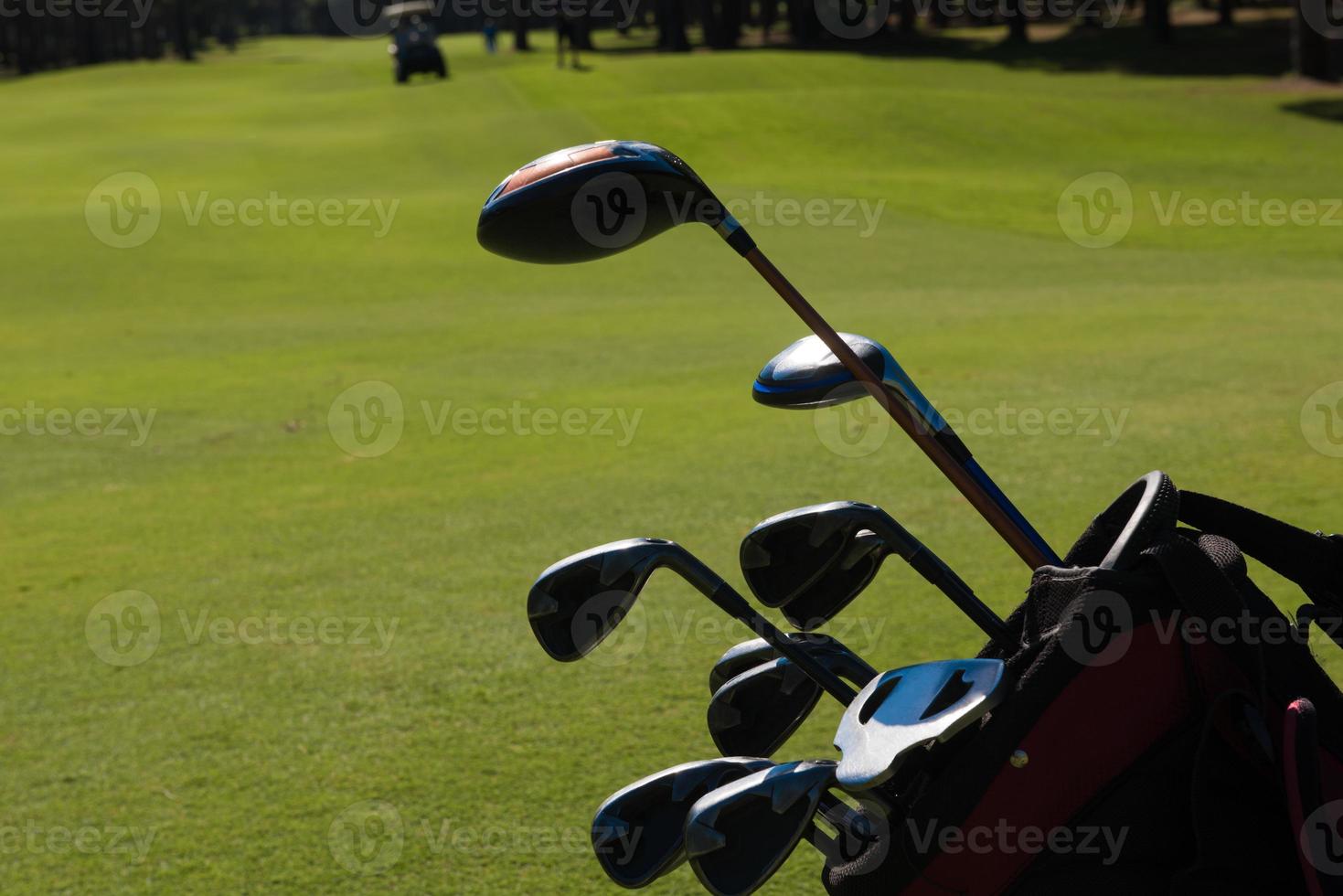 close up golf bag on course photo