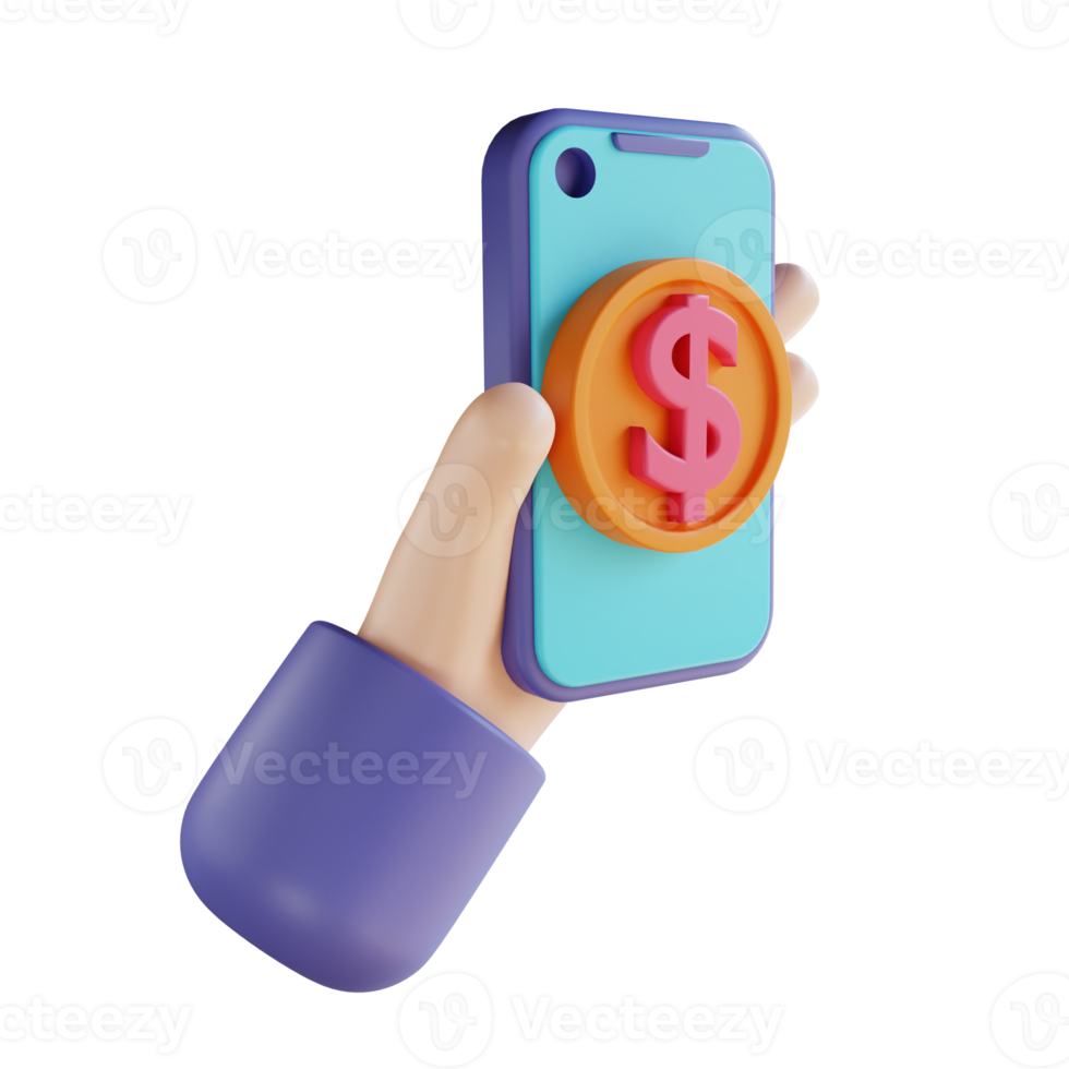 3D illustration cashless payments and hand png