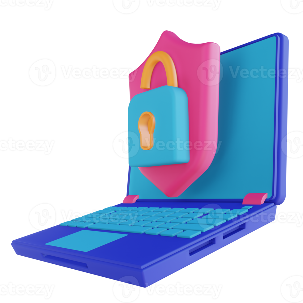 3D illustration laptop security unlock png