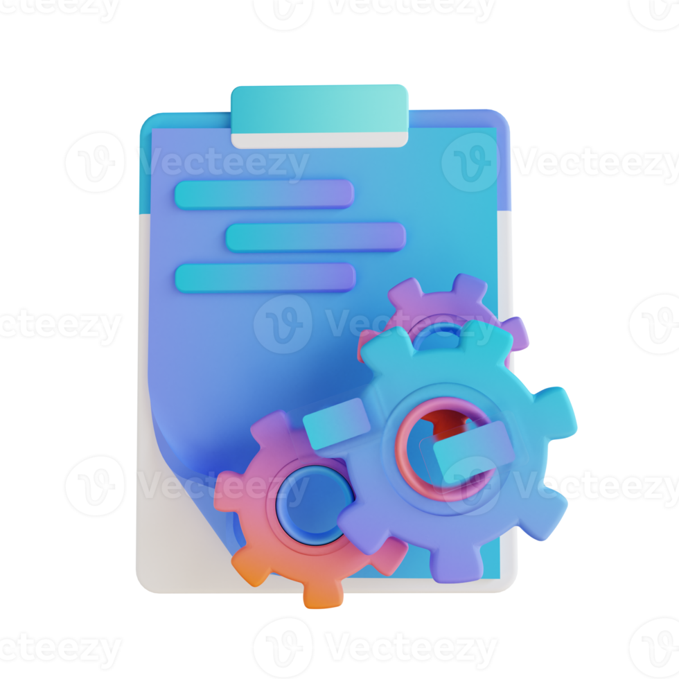 3D illustration content management gear and document 2 png