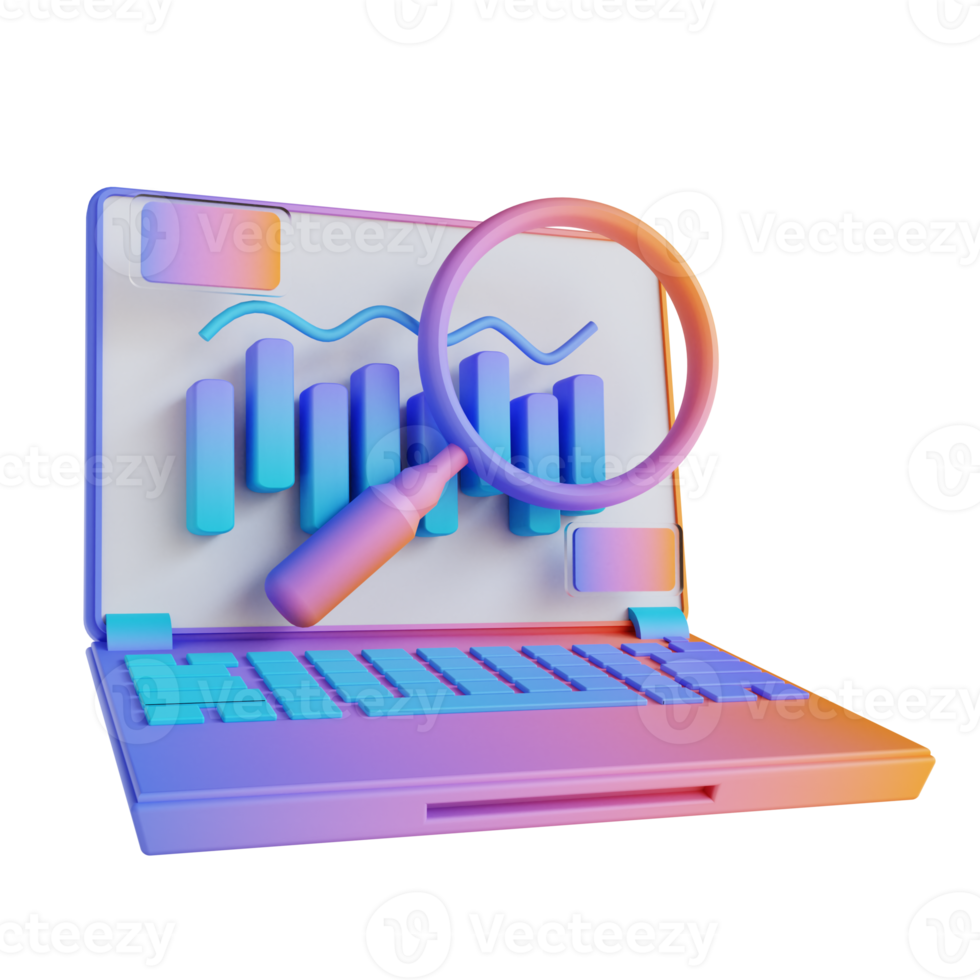 3D illustration laptop and data analysis png