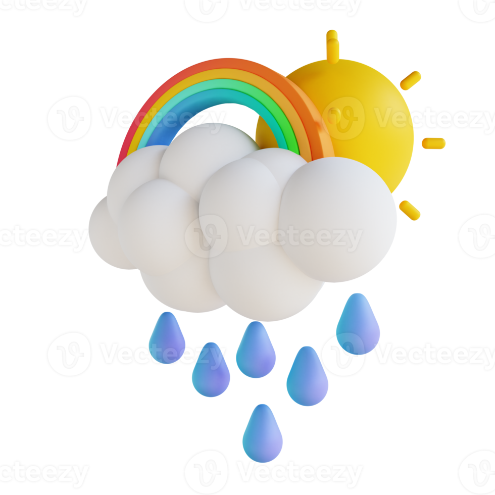 3D illustration rain and rainbow png