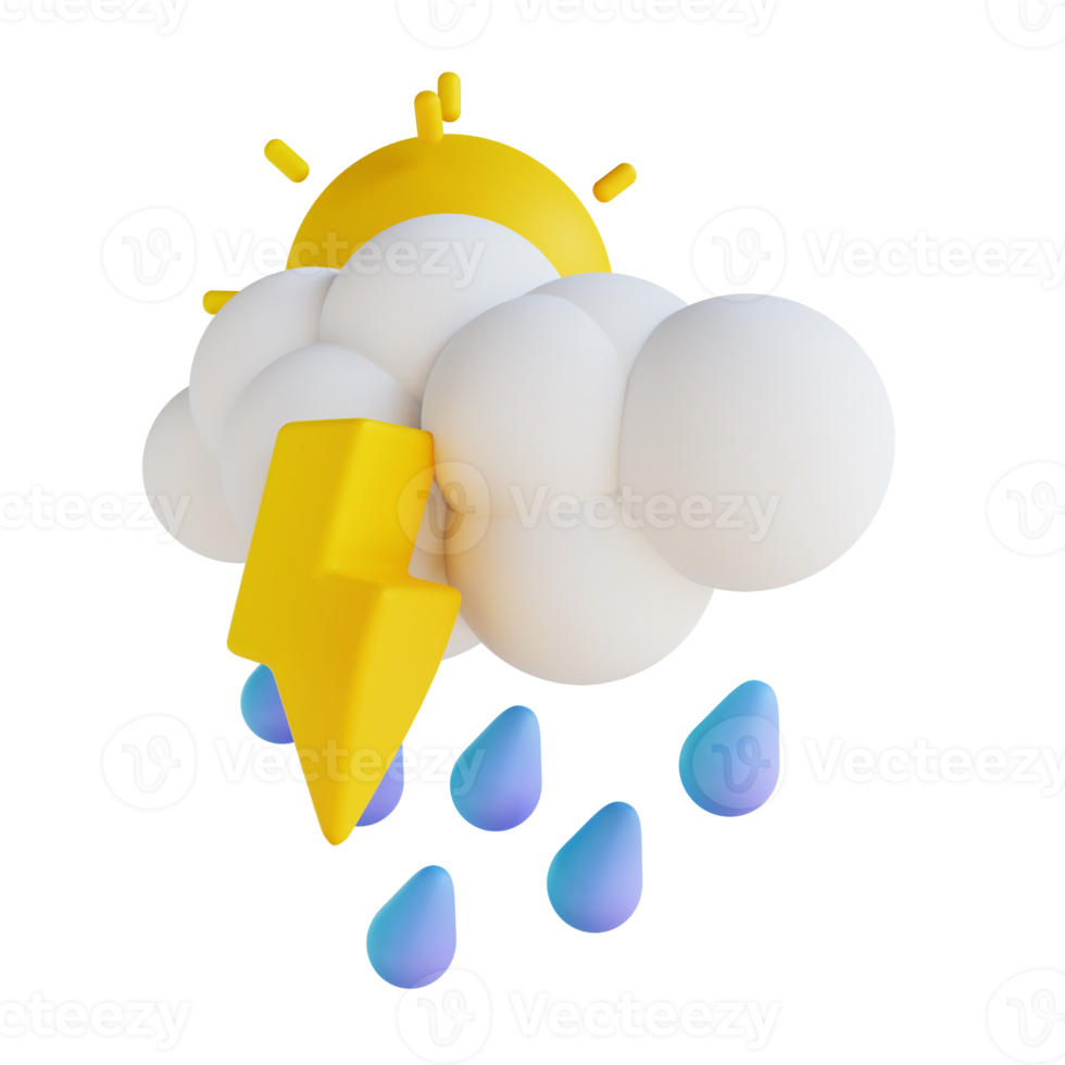 3D illustration day of heavy rain with lightning png