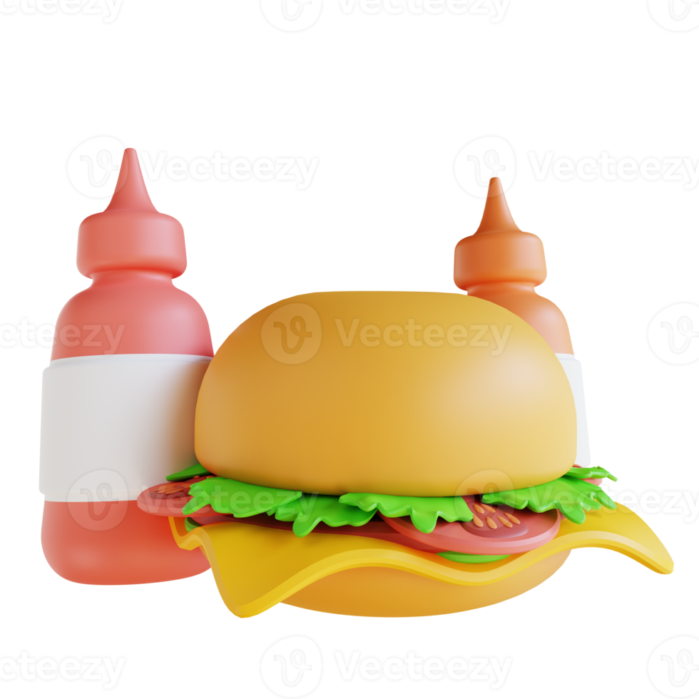 hambúrguer e molho de ilustração 3D png