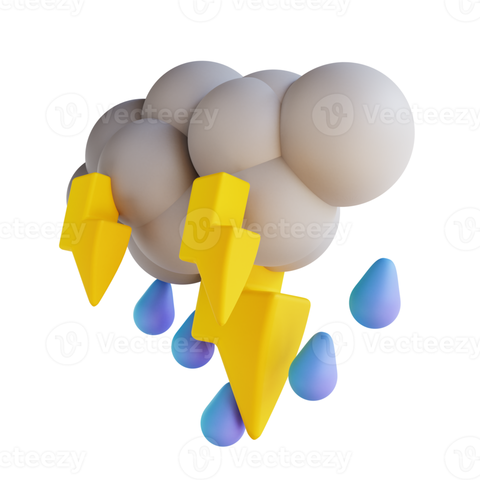 3D illustration heavy rain with lightning png