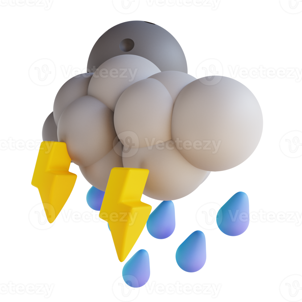 noite de chuva forte de ilustração 3D com relâmpagos png
