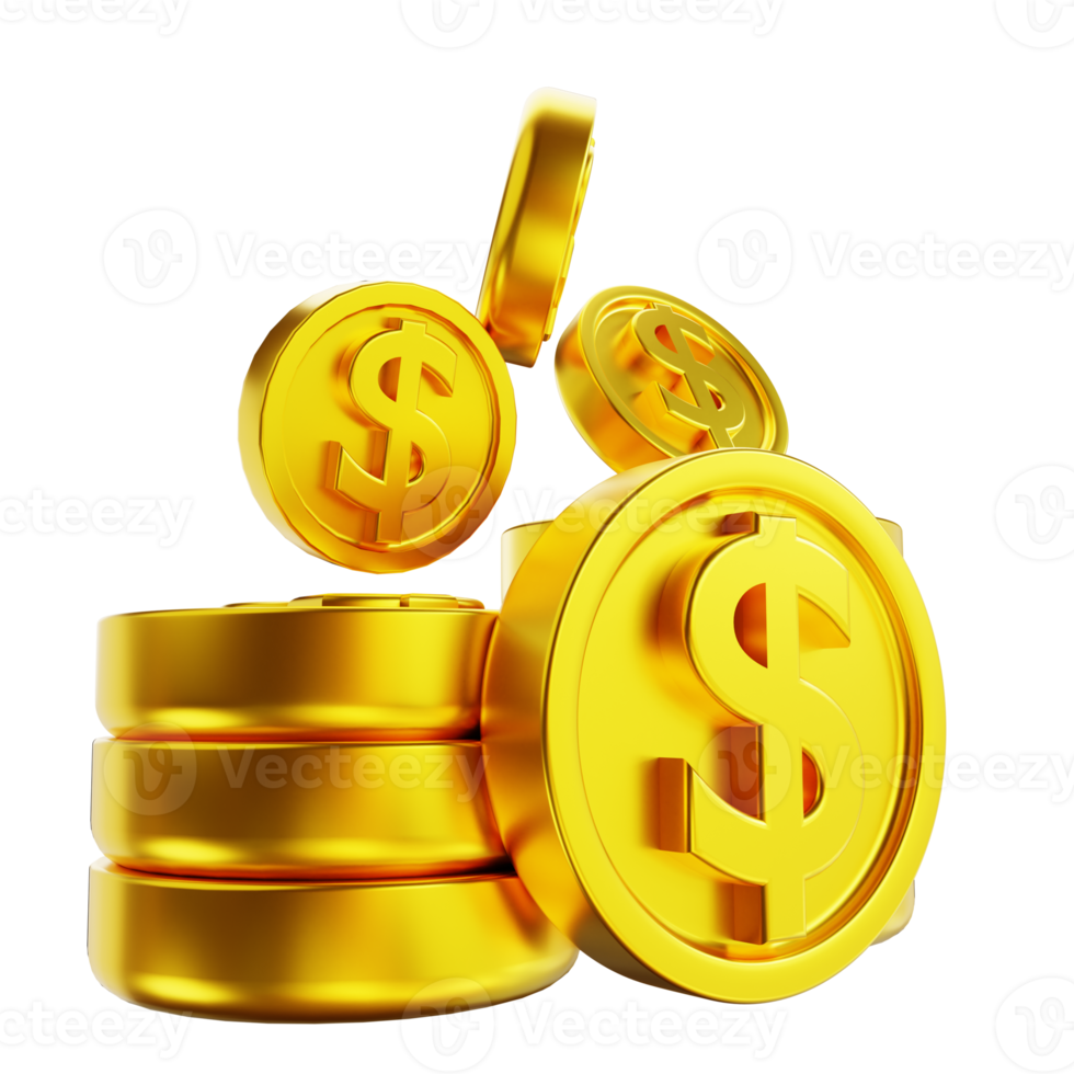 3D illustration golden money coins png