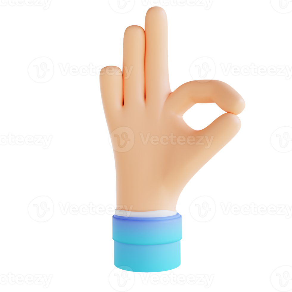 3D illustration showing ok hand gestures png