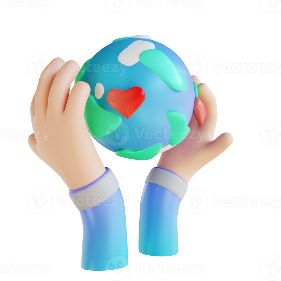 3D illustration love the earth and hands png