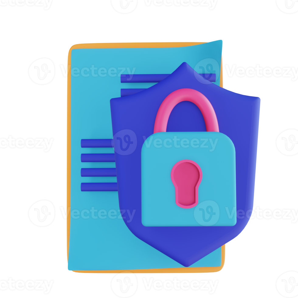 3D illustration security lock document png