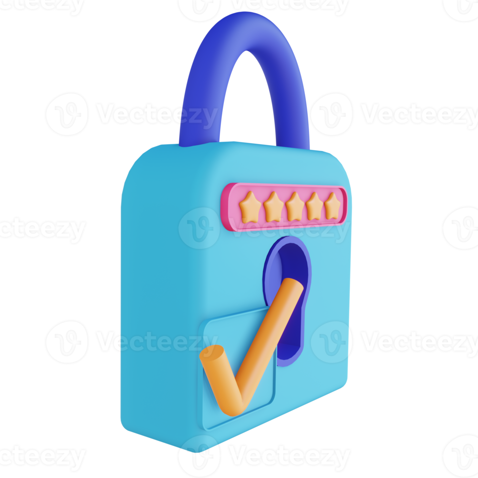3D illustration password lock check png