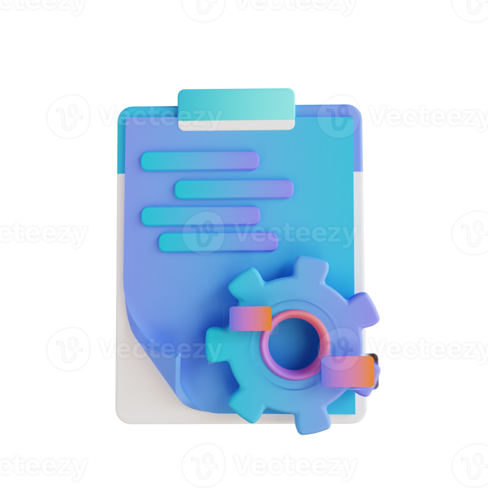 3D illustration gear and document content management png