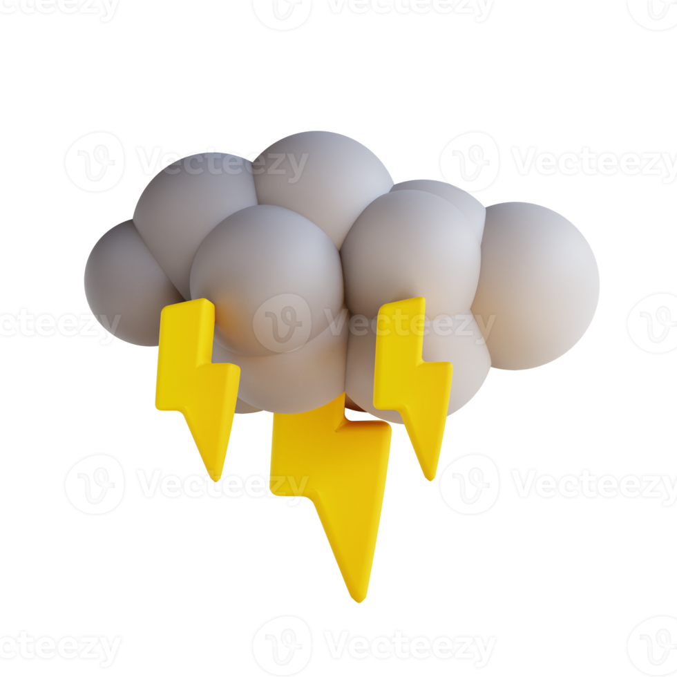 3D-Darstellung bewölktes Wetter und Blitz png