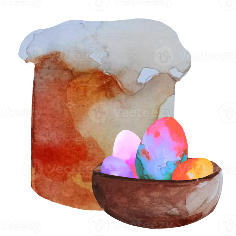 Easter cake with eggs watercolor illustration png